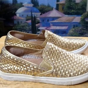 COPY - 🤴💃J/Slides Sneakers Size 6.5 Gold  Woven Slip on Leather.like 🆕👛💕🛍
